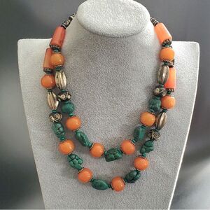 NWT Bohemian Boho Orange Bead Lot of 2 Necklaces 19 to‎ 22 in. World Mrkt India